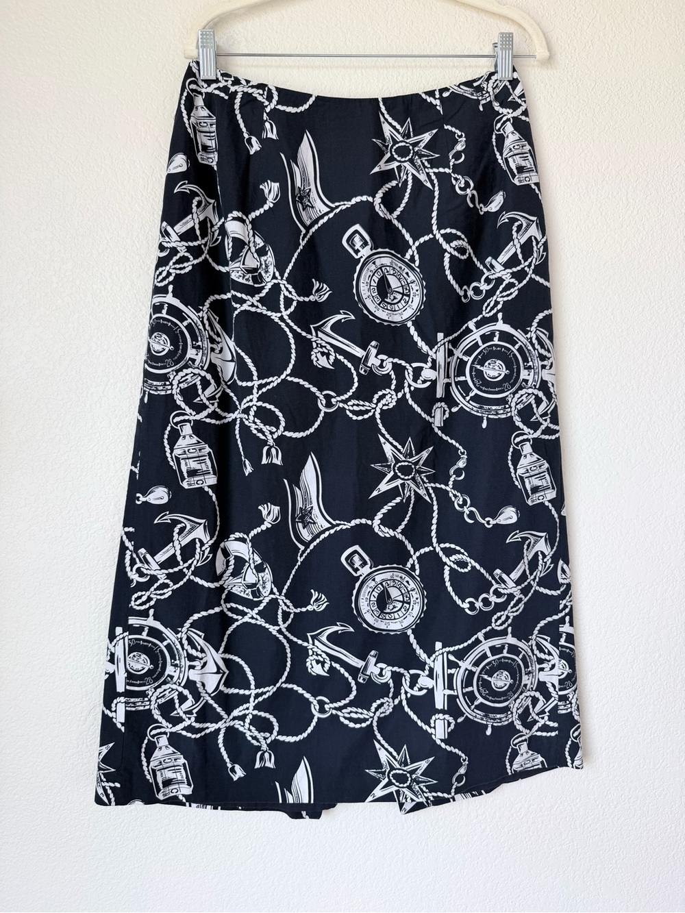 Talbots Vintage Nautical Midi Skirt 12P Navy White Sailor Coastal Preppy
